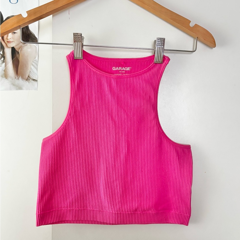 Garage Pink and White Crop Tank Top
